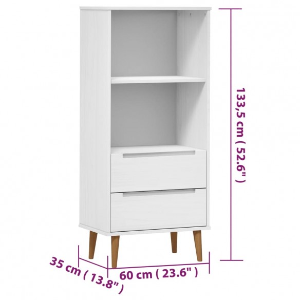 Bibliothèque MOLDE Blanc 60x35x133,5 cm Bois massif de pin