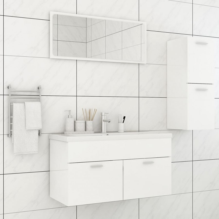 Ensemble de meubles de salle de bain Blanc brillant Aggloméré