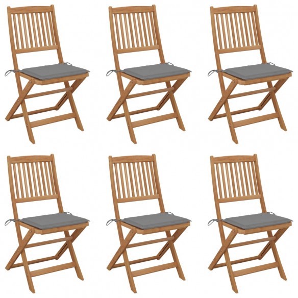 Chaises pliables de jardin 6 pcs avec coussins Bois d'acacia