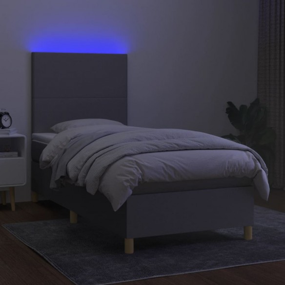 Cadre de lit et matelas et LED Gris clair 100x200 cm