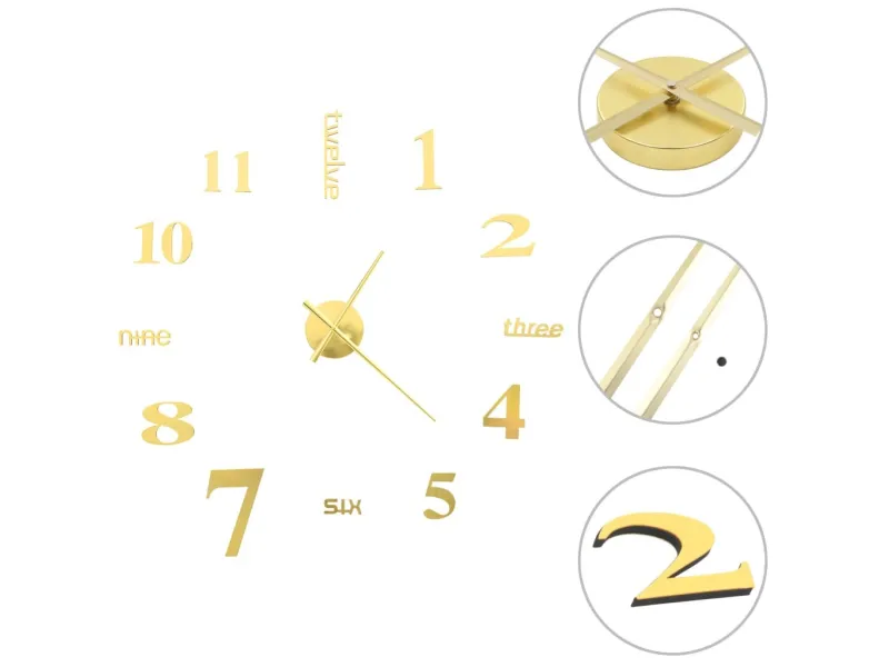 Horloge murale 3D Design moderne 100 cm XXL Doré