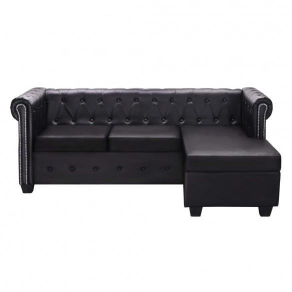 Canapé Chesterfield en forme de L cuir synthétique noir