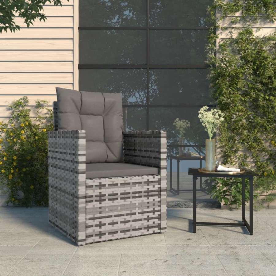 Fauteuil de jardin avec coussins Gris Résine tressée