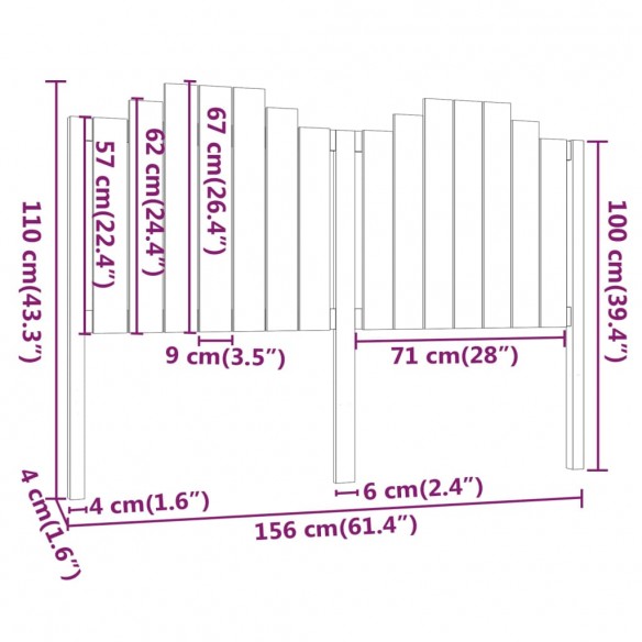 Tête de lit Blanc 156x4x110 cm Bois massif de pin