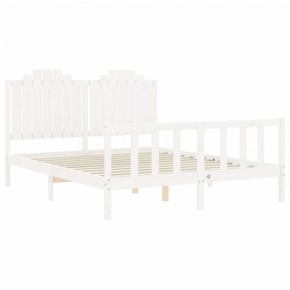 Cadre de lit avec tête de lit blanc King Size bois massif