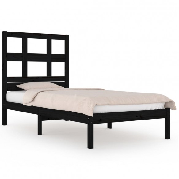 Cadre de lit Noir Bois massif 75x190 cm Petit simple