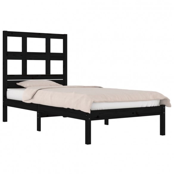 Cadre de lit Noir Bois massif 75x190 cm Petit simple