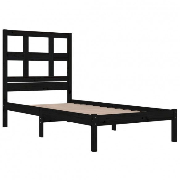 Cadre de lit Noir Bois massif 75x190 cm Petit simple