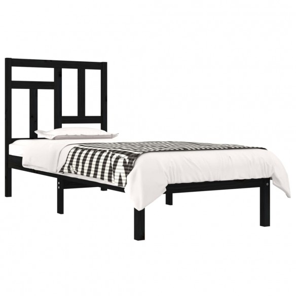 Cadre de lit Noir Bois massif 75x190 cm Petit simple