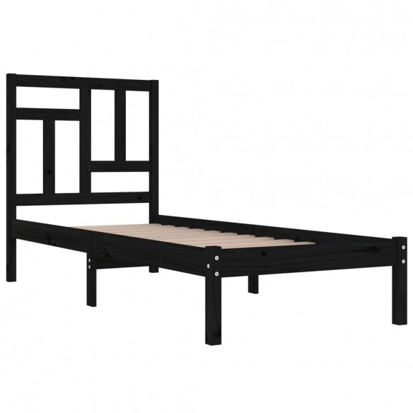 Cadre de lit Noir Bois massif 75x190 cm Petit simple