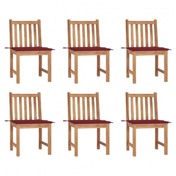 Chaises de jardin 6 pcs avec coussins Bois de teck massif