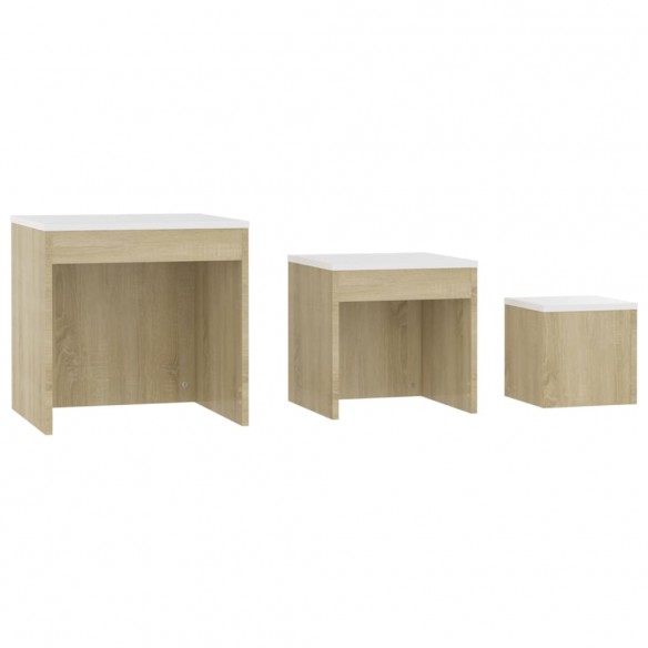 Tables gigognes 3 pcs Blanc et chêne sonoma Aggloméré