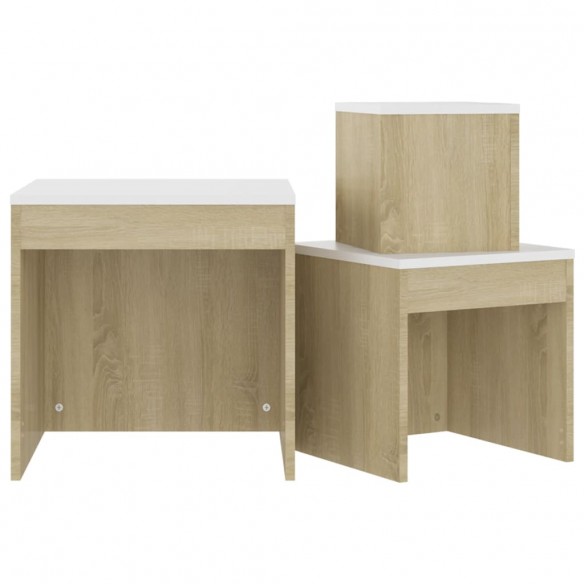 Tables gigognes 3 pcs Blanc et chêne sonoma Aggloméré