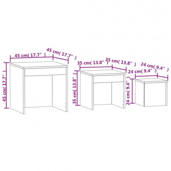 Tables gigognes 3 pcs Blanc et chêne sonoma Aggloméré