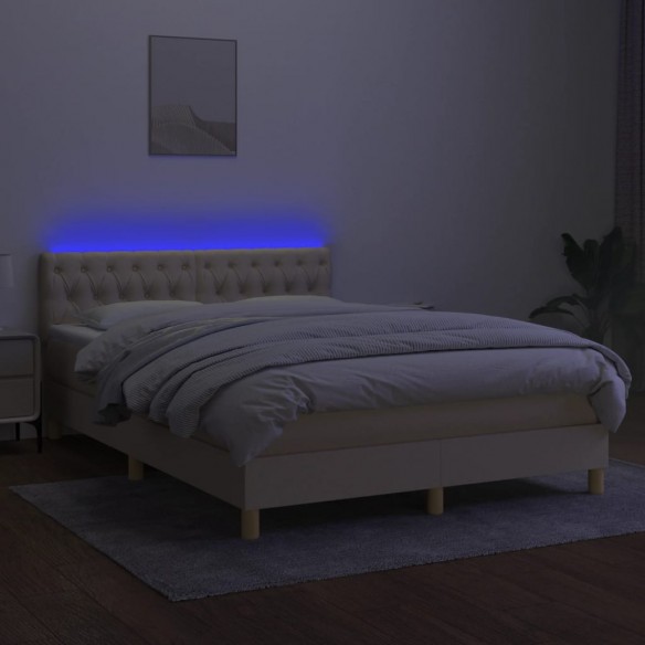 Cadre de lit avec matelas LED Crème 140x200 cm Tissu