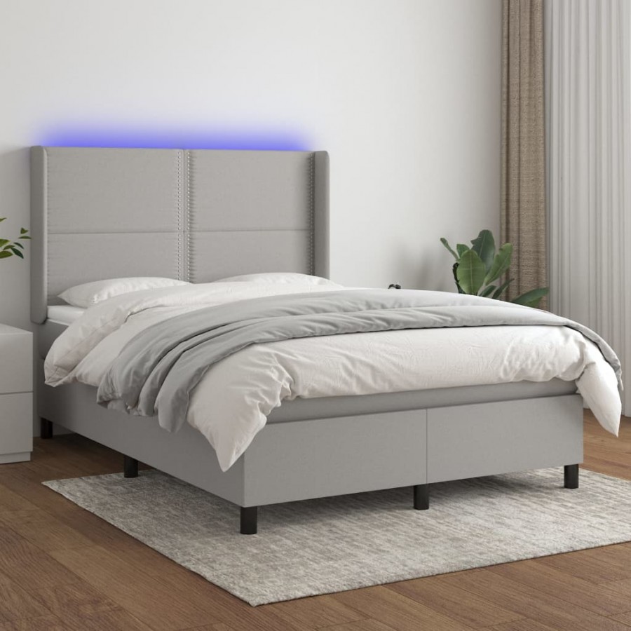 Cadre de lit matelas LED Gris clair 140x190 cm Tissu