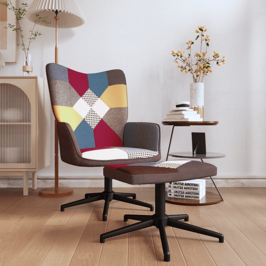 Chaise de relaxation avec repose-pied Patchwork Tissu