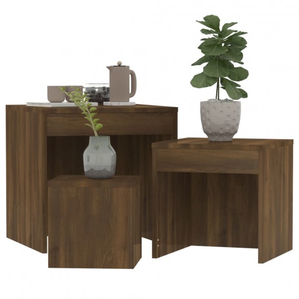 Tables gigognes 3 pcs Chêne marron Bois d'ingénierie