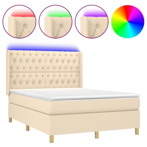 Cadre de lit matelas et LED Crème 140x200 cm Tissu