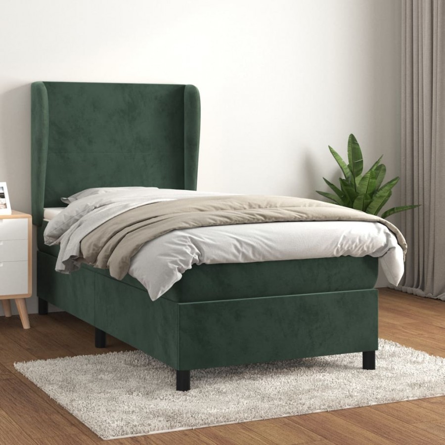 Cadre de lit avec matelas Vert foncé 100x200 cm