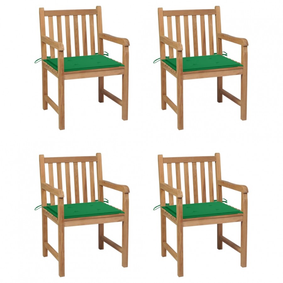 Chaises de jardin 4 pcs avec coussins vert Bois de teck solide