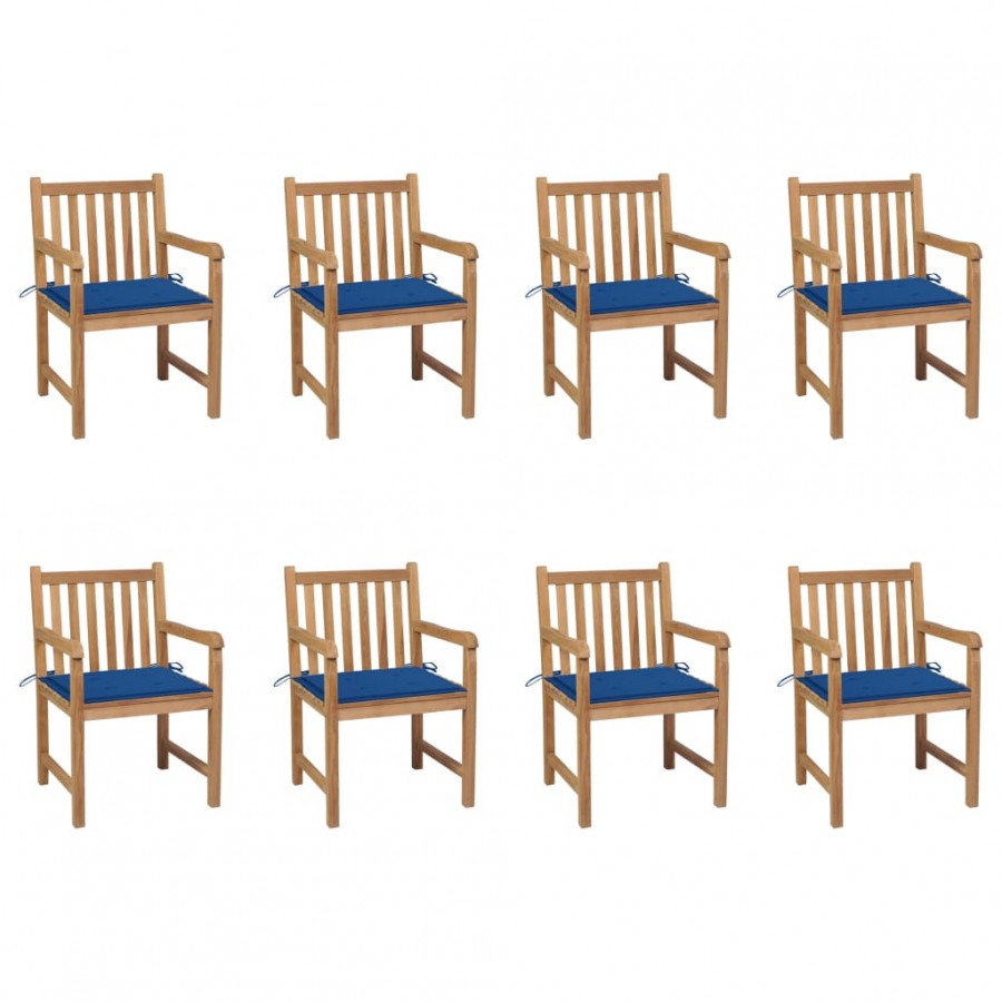 Chaises de jardin 8 pcs avec coussins bleu royal Bois de teck