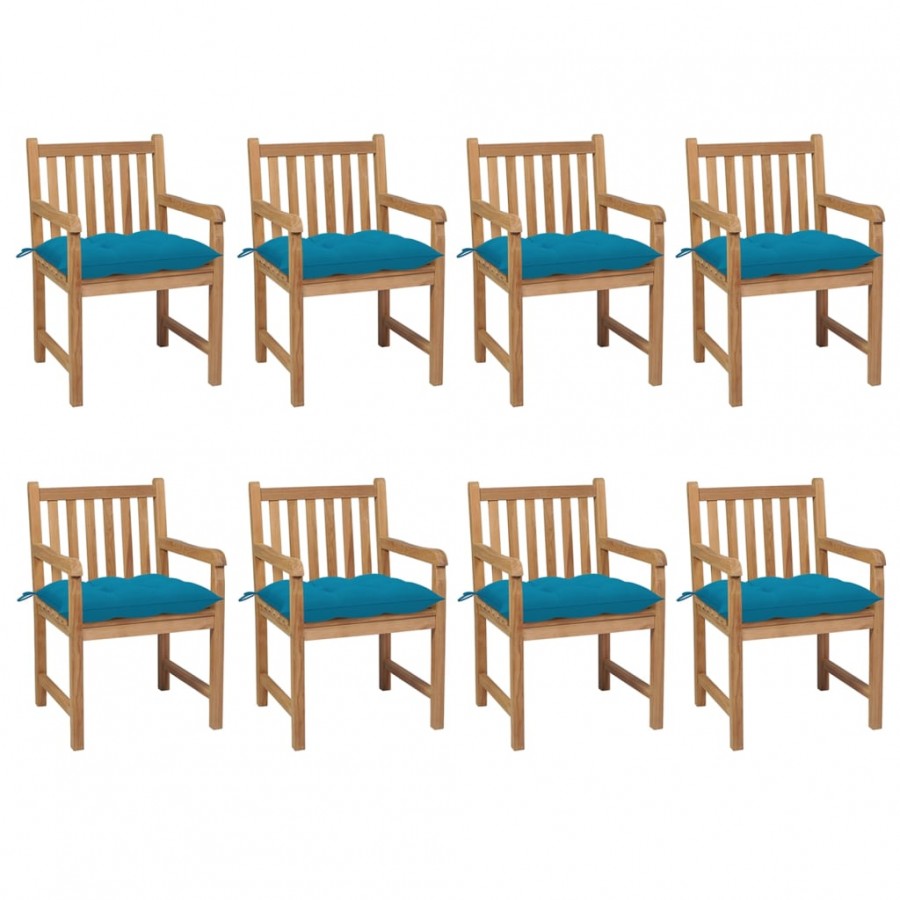 Chaises de jardin 8 pcs avec coussins bleu clair Teck solide