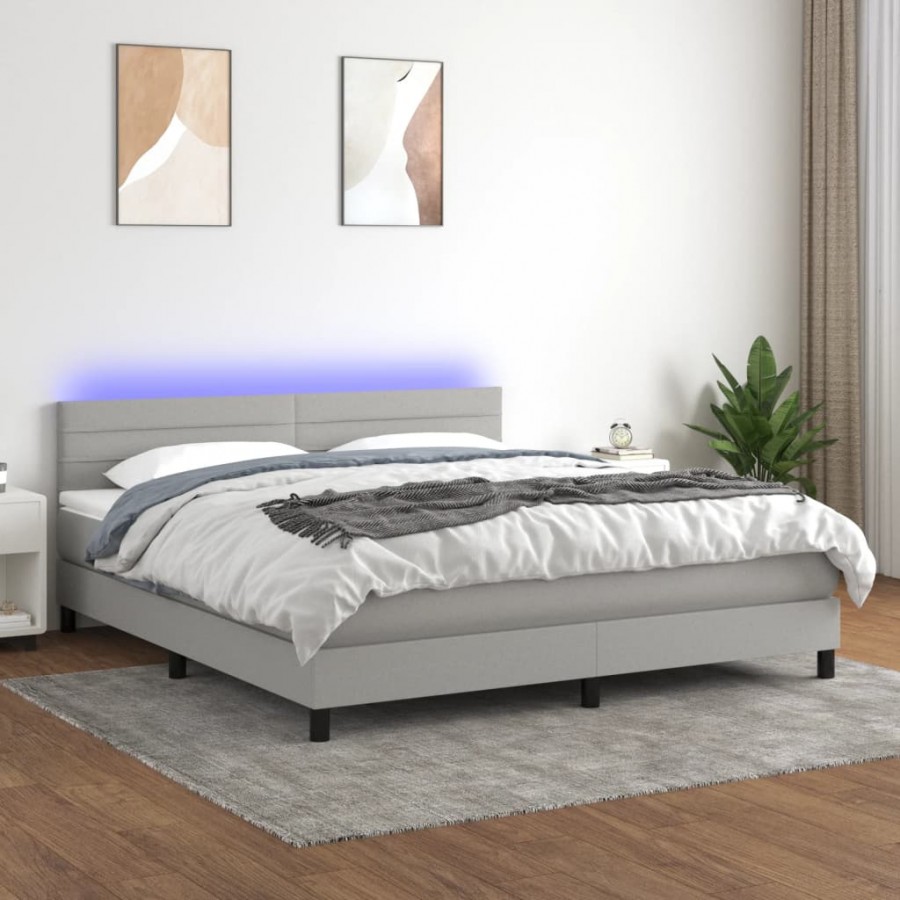 Cadre de lit matelas LED Gris clair 160x200 cm Tissu