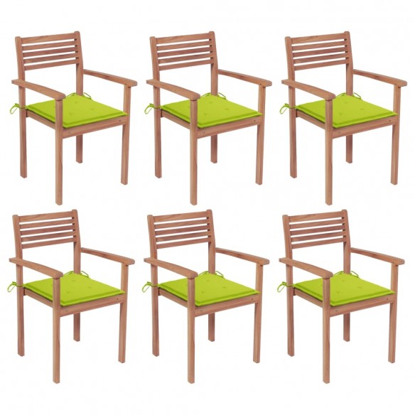 Chaises de jardin empilables avec coussins 6 pcs Teck solide