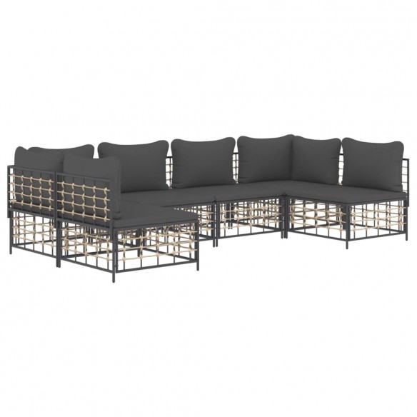 Salon de jardin 6 pcs avec coussins anthracite résine tressée