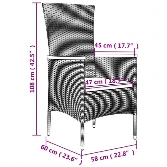 Chaises de jardin avec coussins 2 pcs Résine tressée Gris