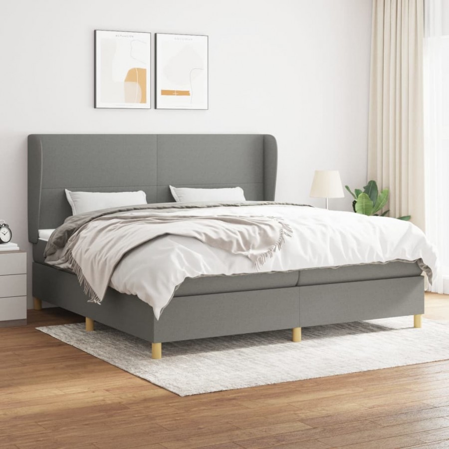 Cadre de lit avec matelas Gris foncé 200x200cm Tissu