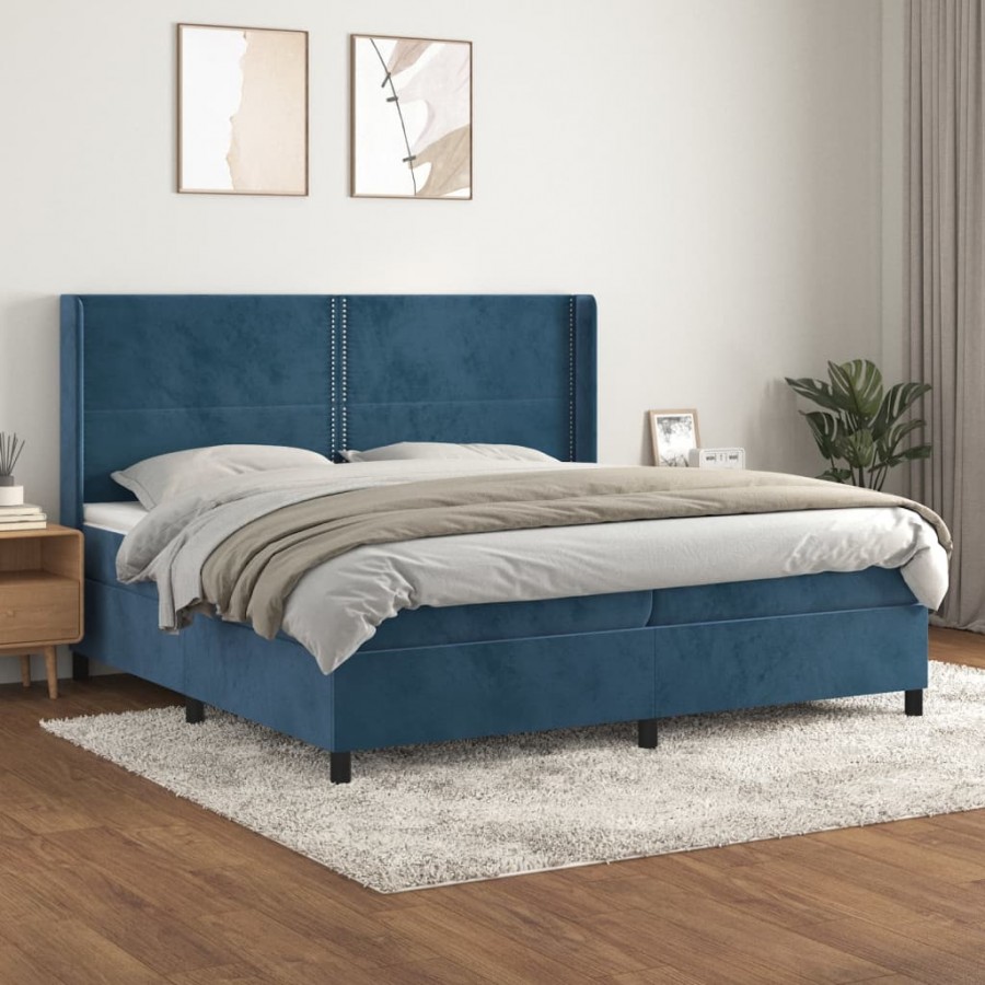 Cadre de lit et matelas Bleu foncé 200x200cm Velours