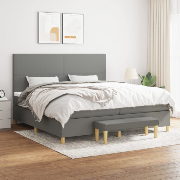 Cadre de lit avec matelas Gris foncé 200x200cm Tissu