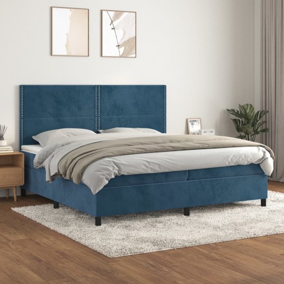 Cadre de lit et matelas Bleu foncé 200x200cm Velours