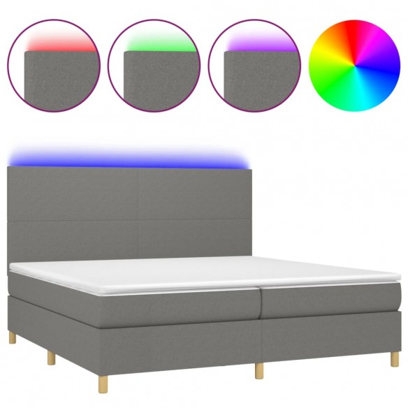 Cadre de lit et matelas et LED Gris foncé 200x200 cm