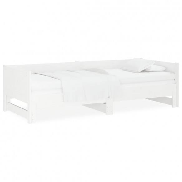 Lit coulissant Blanc Bois de pin solide 2x(90x200) cm