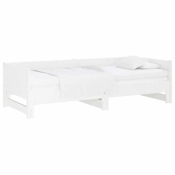 Lit coulissant Blanc Bois de pin solide 2x(90x200) cm