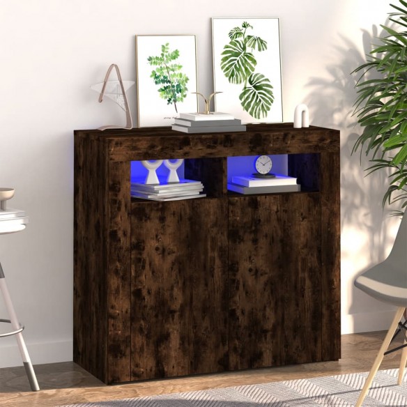 Buffet avec lumières LED chêne fumé 80x35x75 cm