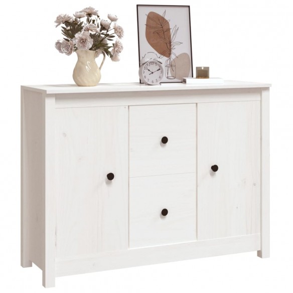 Buffet Blanc 100x35x74 cm Bois massif de pin