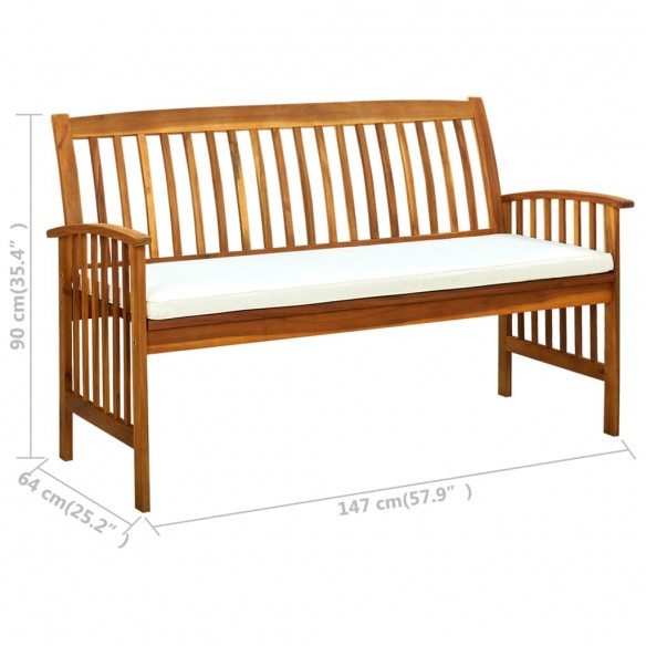 Banc de jardin avec coussin 147 cm Bois d'acacia massif