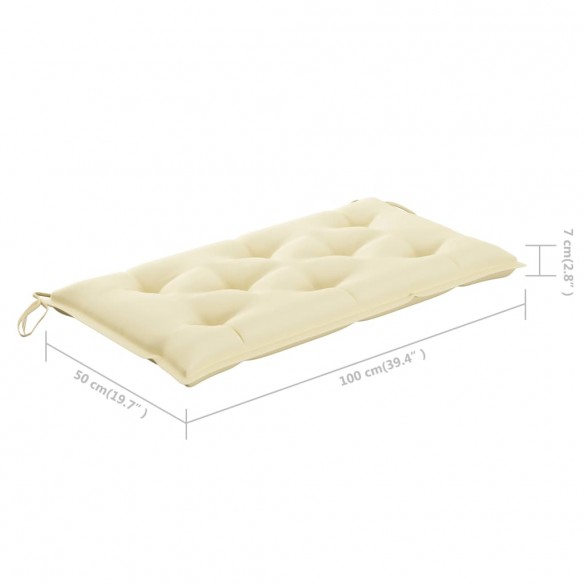 Banc de jardin avec coussin blanc crème 112 cm Bois de teck