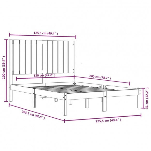 Cadre de lit Blanc Bois de pin massif 120x200 cm