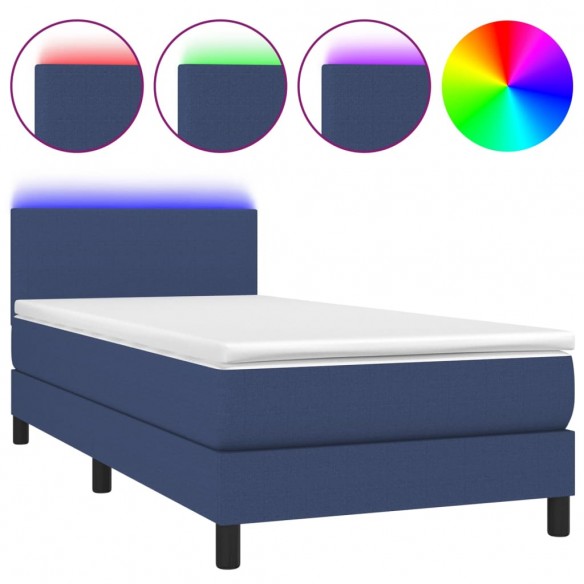 Cadre de lit avec matelas LED Bleu 100x200 cm Tissu