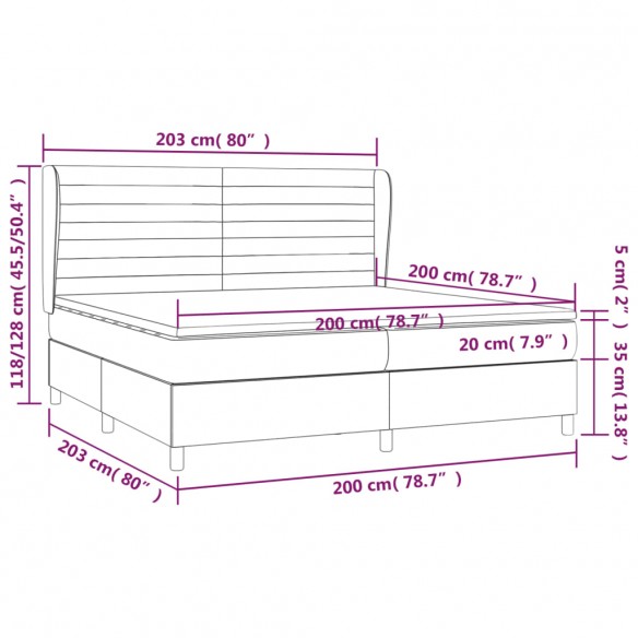 Cadre de lit et matelas Gris clair 200x200cm Velours