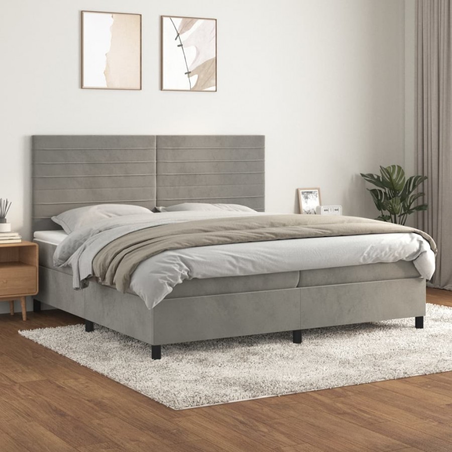 Cadre de lit et matelas Gris clair 200x200cm Velours