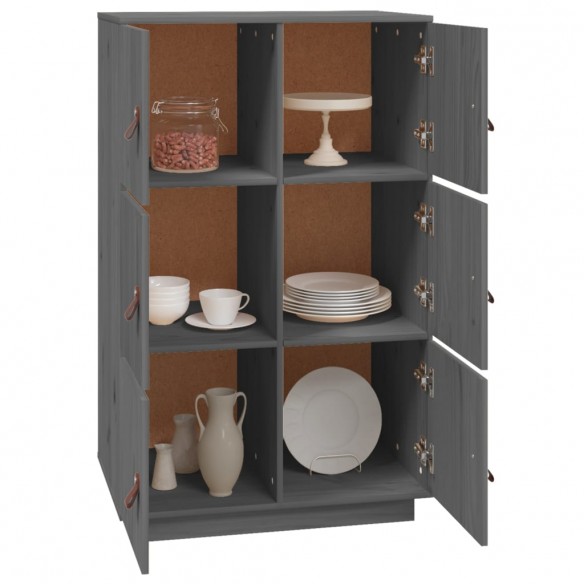 Buffet haut Gris 67x40x108,5 cm Bois massif de pin