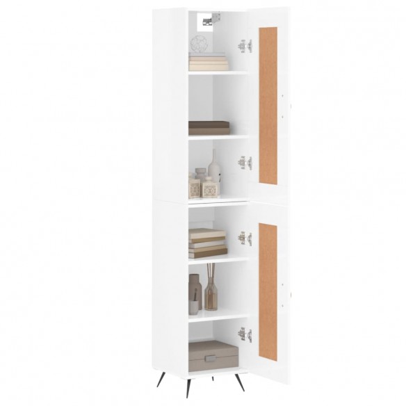 Buffet haut Blanc brillant 34,5x34x180 cm Bois d'ingénierie