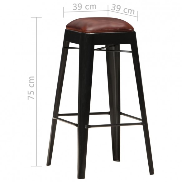 Tabourets de bar lot de 2 noir cuir véritable