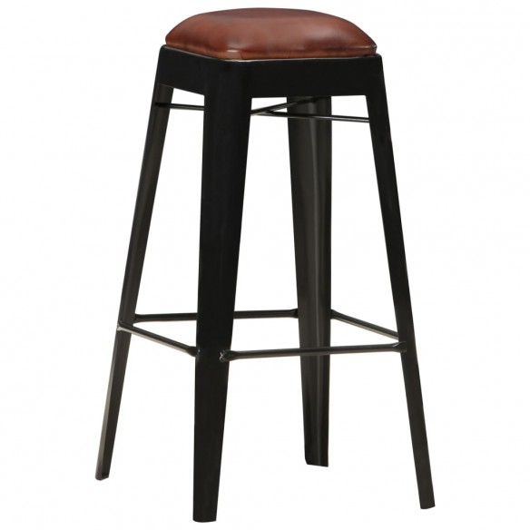 Tabourets de bar lot de 2 noir cuir véritable